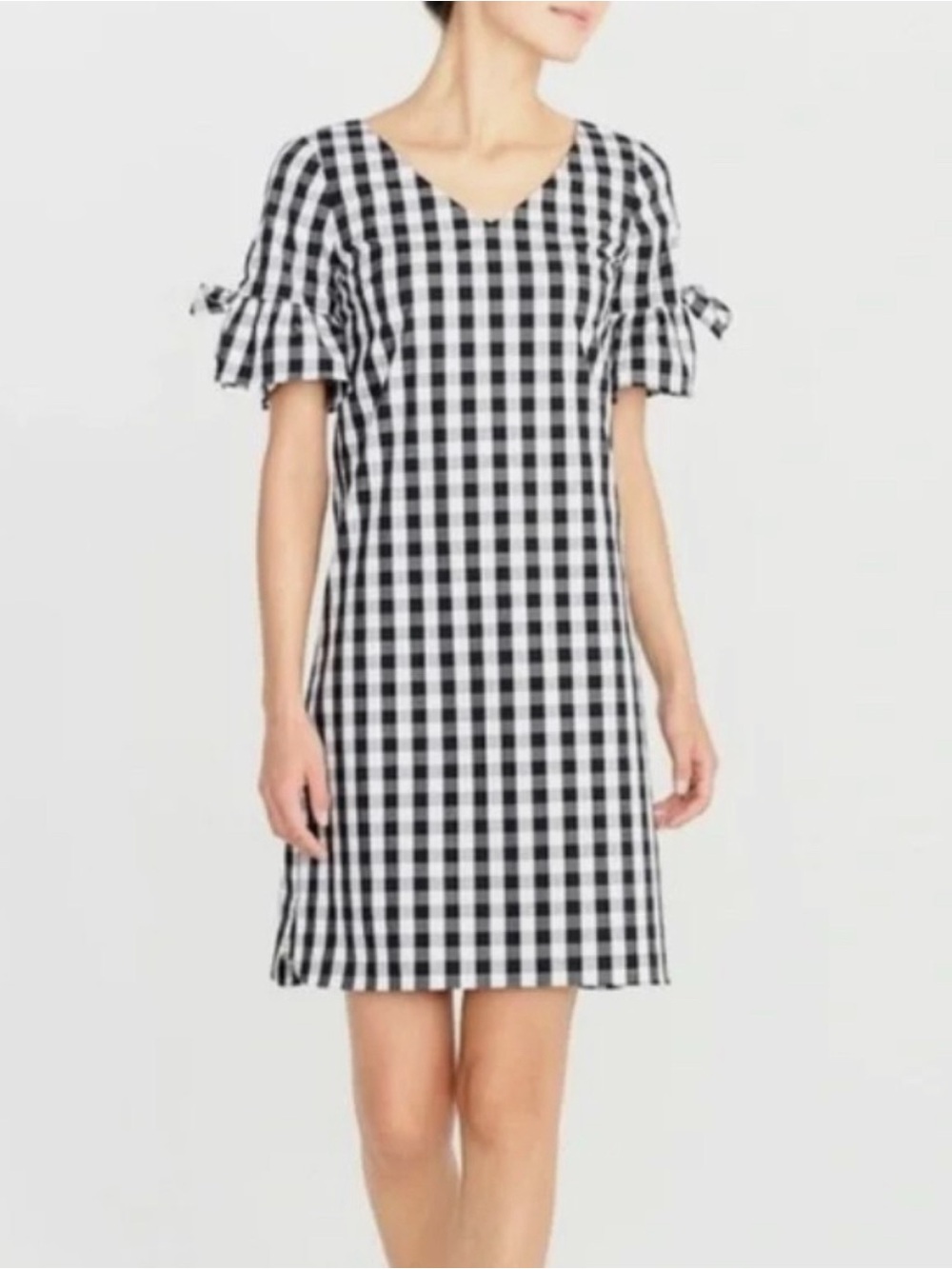 J. Crew Black & White Gingham Tie Sleeve mini  Dress Size XXS